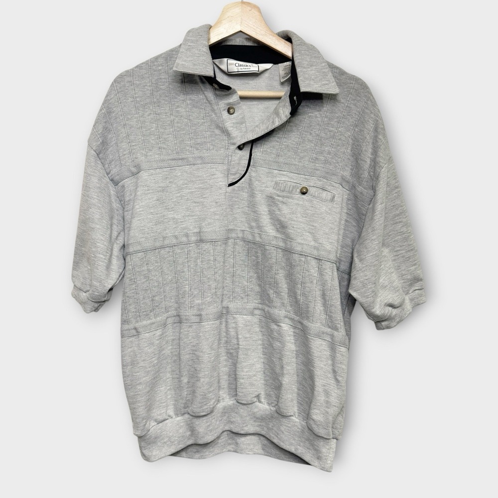 Vintage Classics By Palmland Club Polo Golf Shirt Grandpa Banded Hem Gray Large